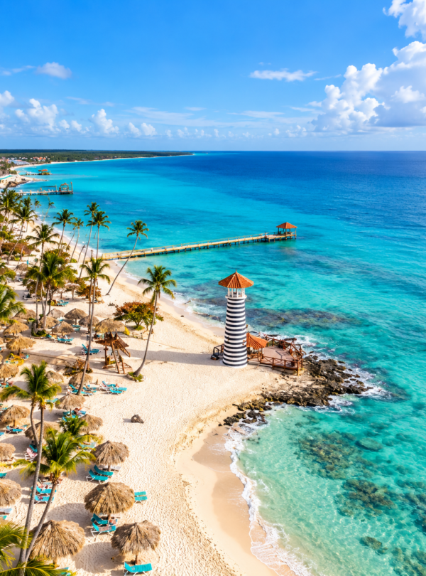 BAYAHIBE Paraíso tropical con muelle y faro a rayas